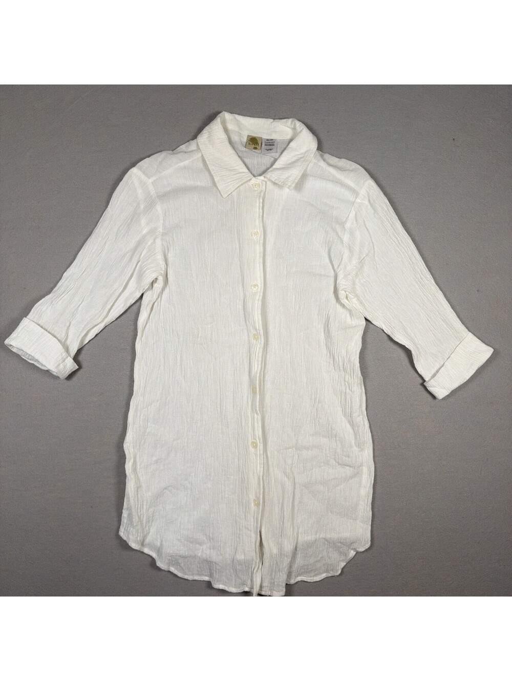 Islander Cotton Coastal Resort Long Button Up Shirt Sheer 3/4 Sleeves Womens S